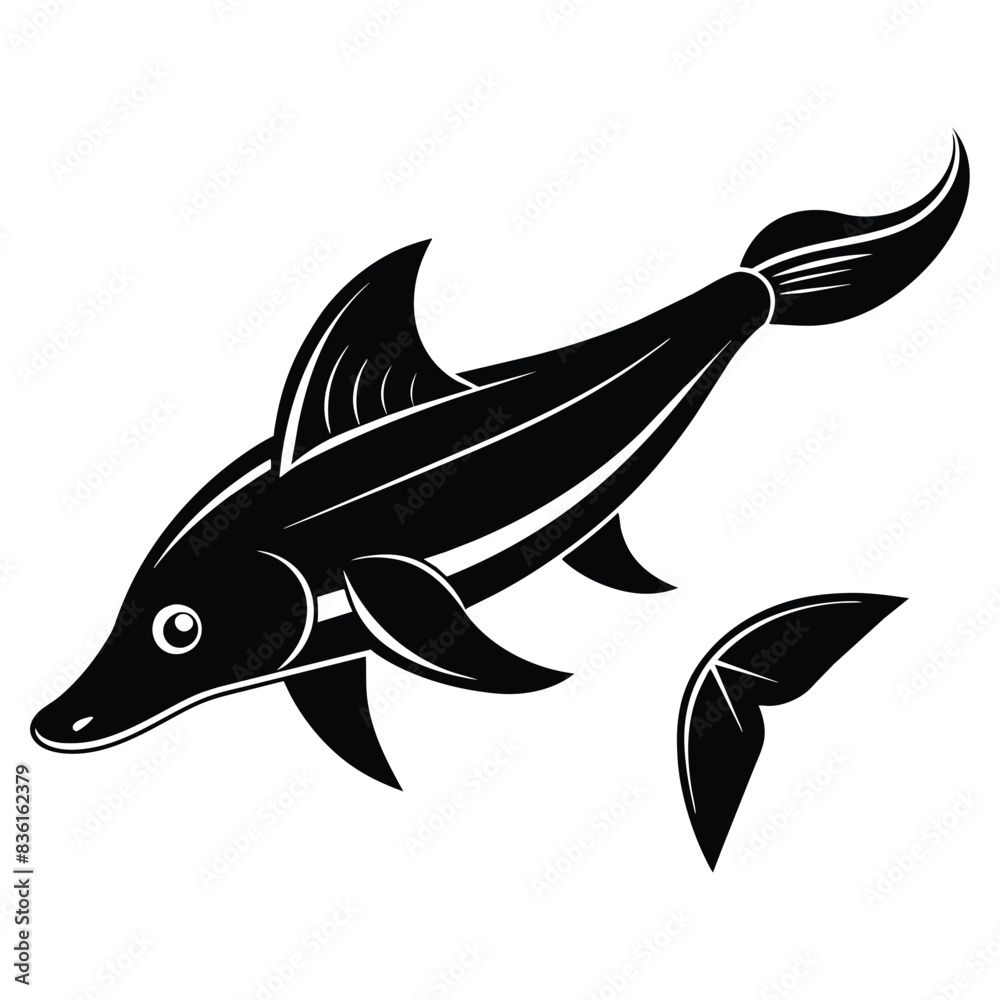 Fototapeta premium Solid color Chinese Paddlefish animal vector design