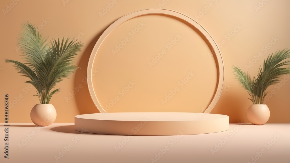 3D Podium with summer concept. 3D rendering exhibition background. 3d geometric podium mockup leaf tropical netural concept for showcase yellow background Abstract minimal scene product presentation 3D Podium with summer concept. 3D rendering exhibition background. 3d geometric podium mockup leaf tropical netural concept for showcase yellow background Abstract minimal scene product presentation