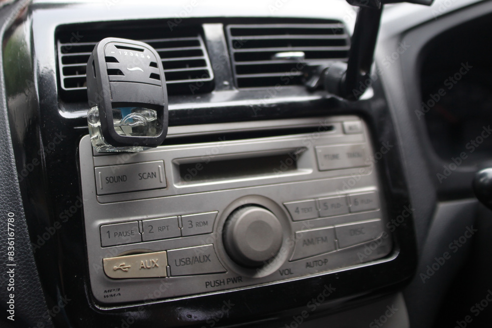 music player in the car and air freshener music player in the car and air freshener