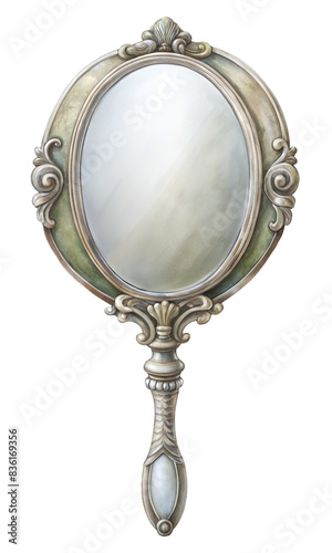 Ornate Antique Hand Mirror. PNG transparent image, AI generative