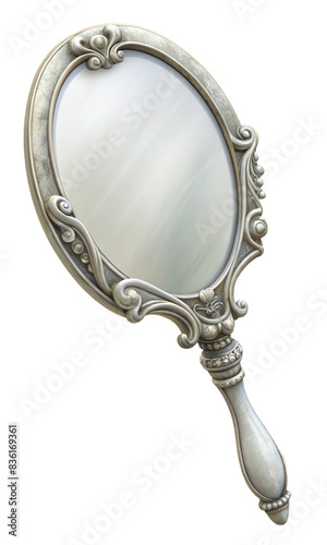 Ornate Antique Hand Mirror. PNG transparent image, AI generative