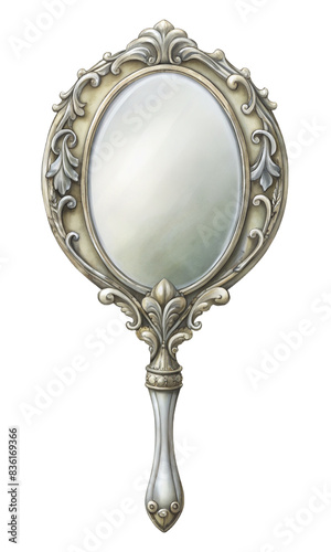 Ornate Antique Hand Mirror. PNG transparent image, AI generative