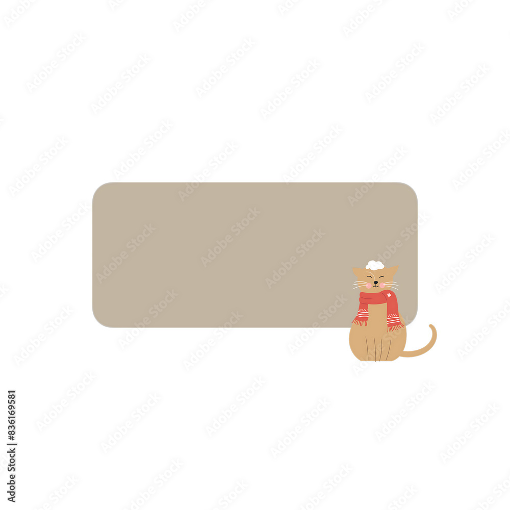 Cute Cat Wearing a Red Scarf and a White Hat Sitting Beside a Beige Blank Banner  
 | Tranparent Background HD
