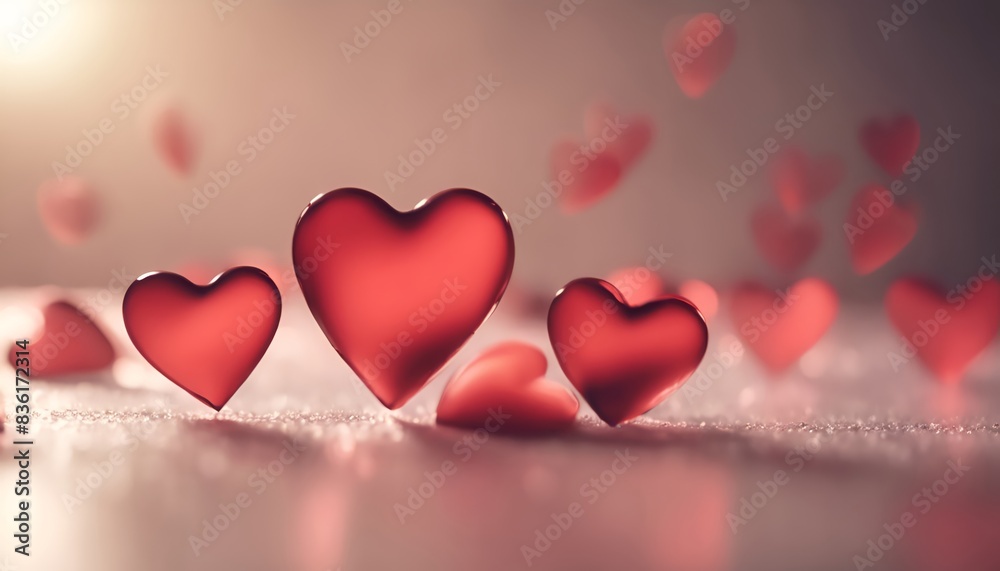 red hearts falling onto surface red hearts falling onto surface