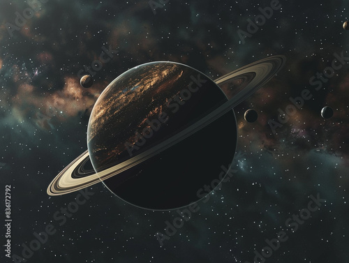 a planet in space with ring
