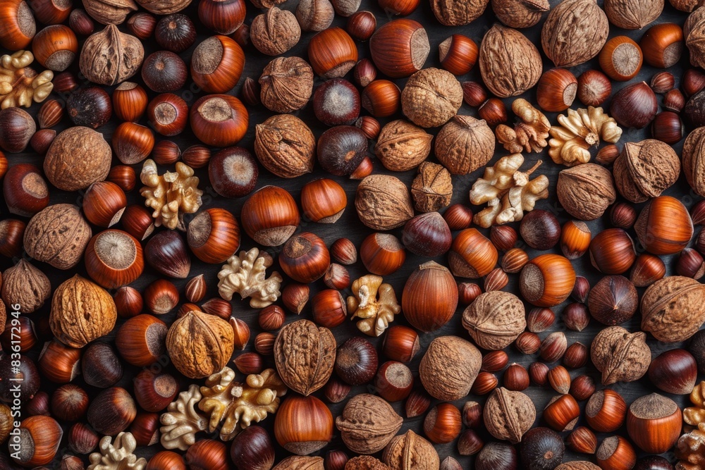 A top view of mixed nuts background, A top view of mixed nuts background,