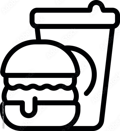 Modern minimalist fast food combo icon vector illustration in black and white, perfect for restaurant menu or graphic design