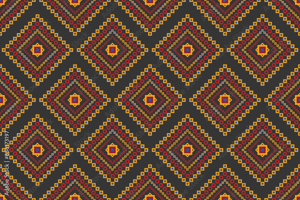 Abstract ethnic seamless pattern in tribal.Ikat textile texture in native American,Mexican,African, mediterranean style.Aztec geometric fabric folk art background.Beautiful boho design for print decor