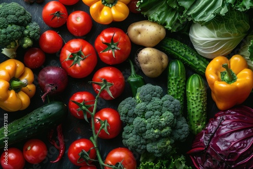 A vibrant and colorful display of fresh vegetables 