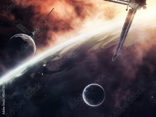 illustration of astronomy, nebula and space ship