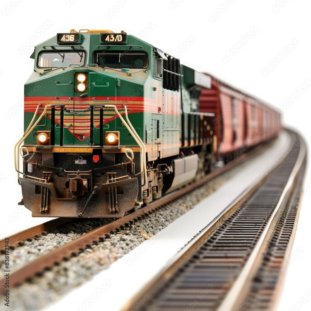 Freight train on railway track with cargo containers, showcasing transportation and logistics concept. Selective focus. Freight train on railway track with cargo containers, showcasing transportation and logistics concept. Selective focus.