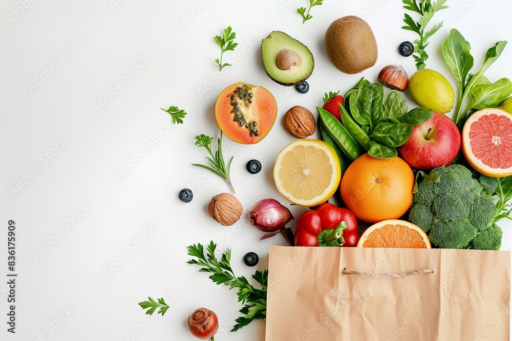 Assortment of fresh produce in paper bag, ideal stock photo for promoting healthy lifestyle Assortment of fresh produce in paper bag, ideal stock photo for promoting healthy lifestyle