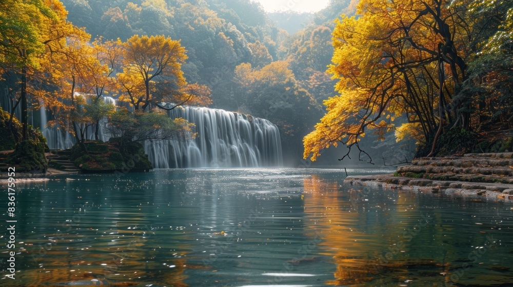 Waterfall in autumn forest at Erawan waterfall Waterfall in autumn forest at Erawan waterfall