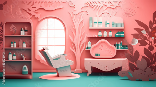 Beauty salon in paper art vector image