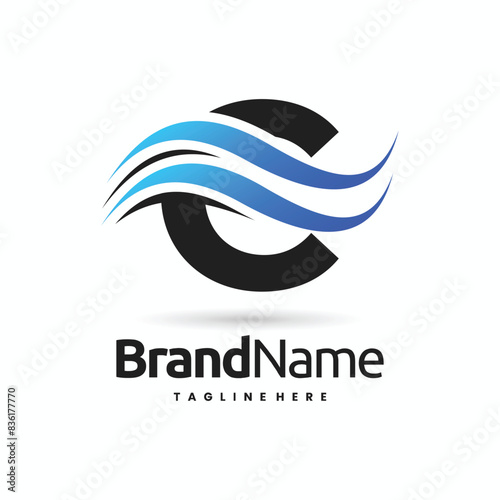 Letter C logo with Airflow shapes combination concept
