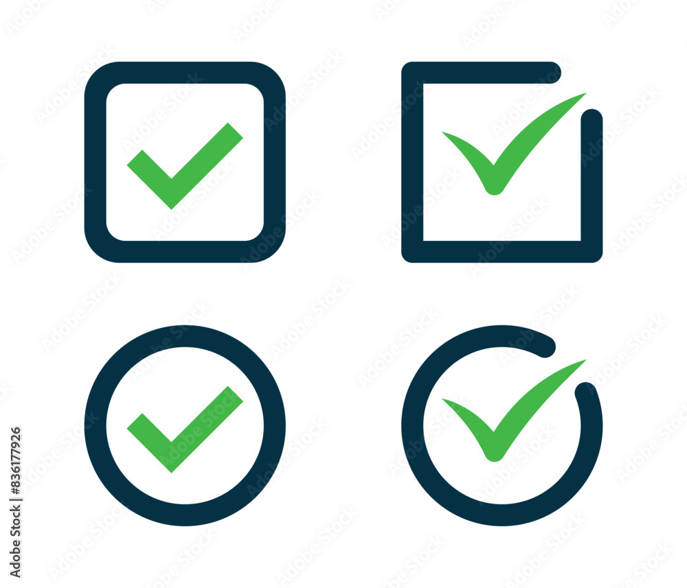 Green and dark blue check mark icon set Green and dark blue check mark icon set