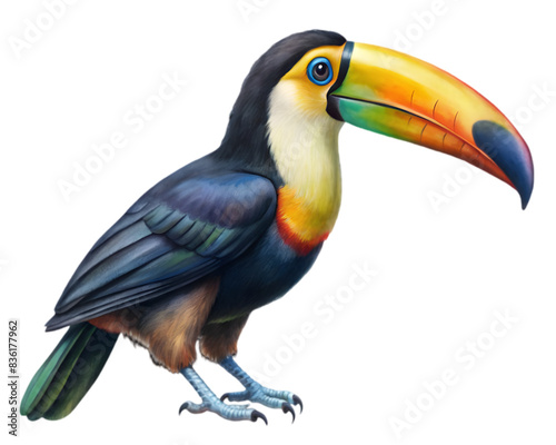 Toucan Side View Illustration, Isolated on White Background, Ideal for Wildlife, Nature, and Tropical Design Projects	