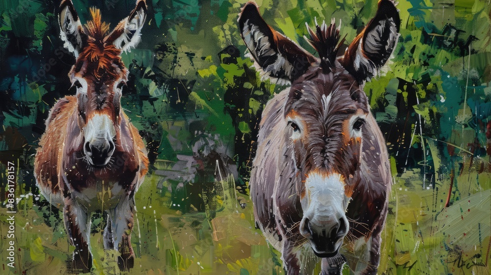 Portrait of a Pair of Domestic Donkeys Portrait of a Pair of Domestic Donkeys