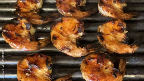 Zoom out delicious shrimp on the grill