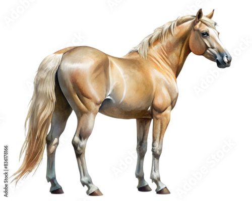 Quarter Horse Rear View Illustration, Palomino Color, Isolated on White Background, Perfect for Equestrian and Farm Design Projects	