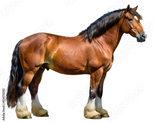 Belgian Draft Horse Rear View Illustration, Chestnut Color, Isolated on White Background, Ideal for Wildlife and Farm Design Projects	