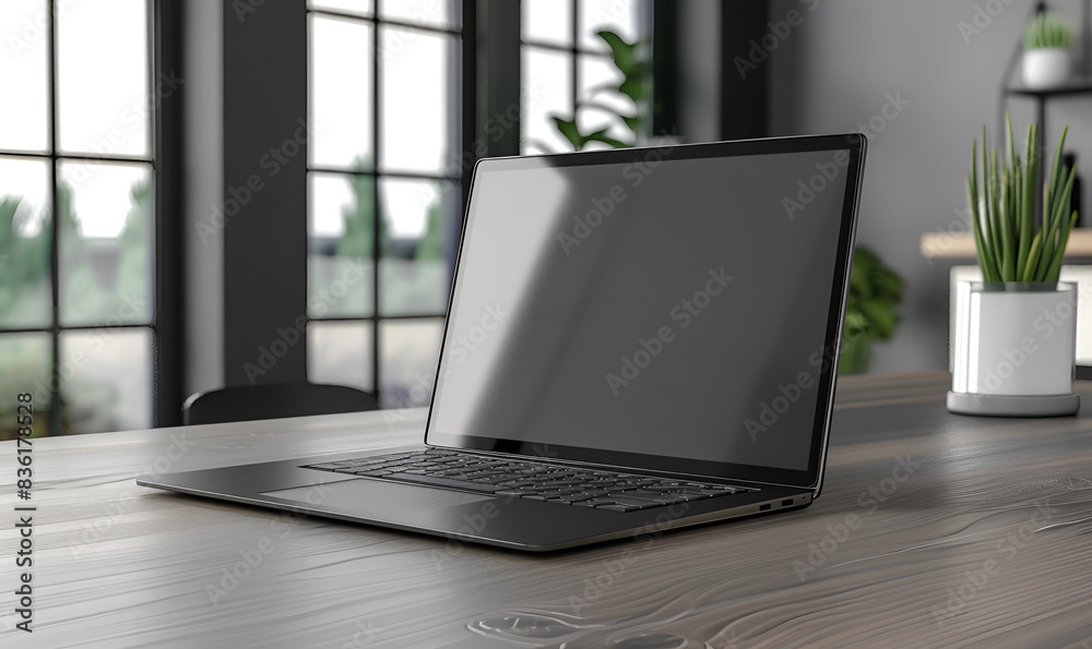 Laptop Computer on Wooden Table Laptop Computer on Wooden Table