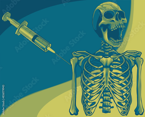 vector illustration of skeleton with injection vaccine