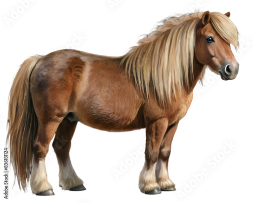 Shetland Pony Side View Illustration, Isolated on White Background, Perfect for Wildlife, Farm, and Nature Design Projects	