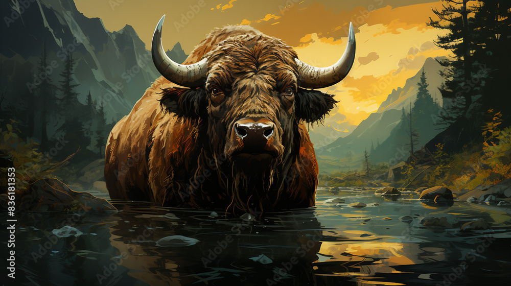 Naklejka premium water buffalo in the water