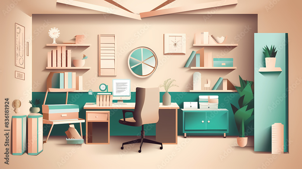 Business office in paper art vector image Business office in paper art vector image