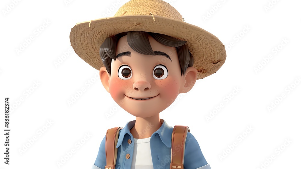 Stylized 3D cartoon young boy as a farmer, no logo, white background, high quality 8k Stylized 3D cartoon young boy as a farmer, no logo, white background, high quality 8k