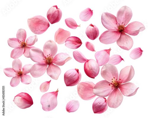 Set of Pink Cherry Blossom Petals, Isolated on White Background, Ideal for Floral and Botanical Design Projects	
