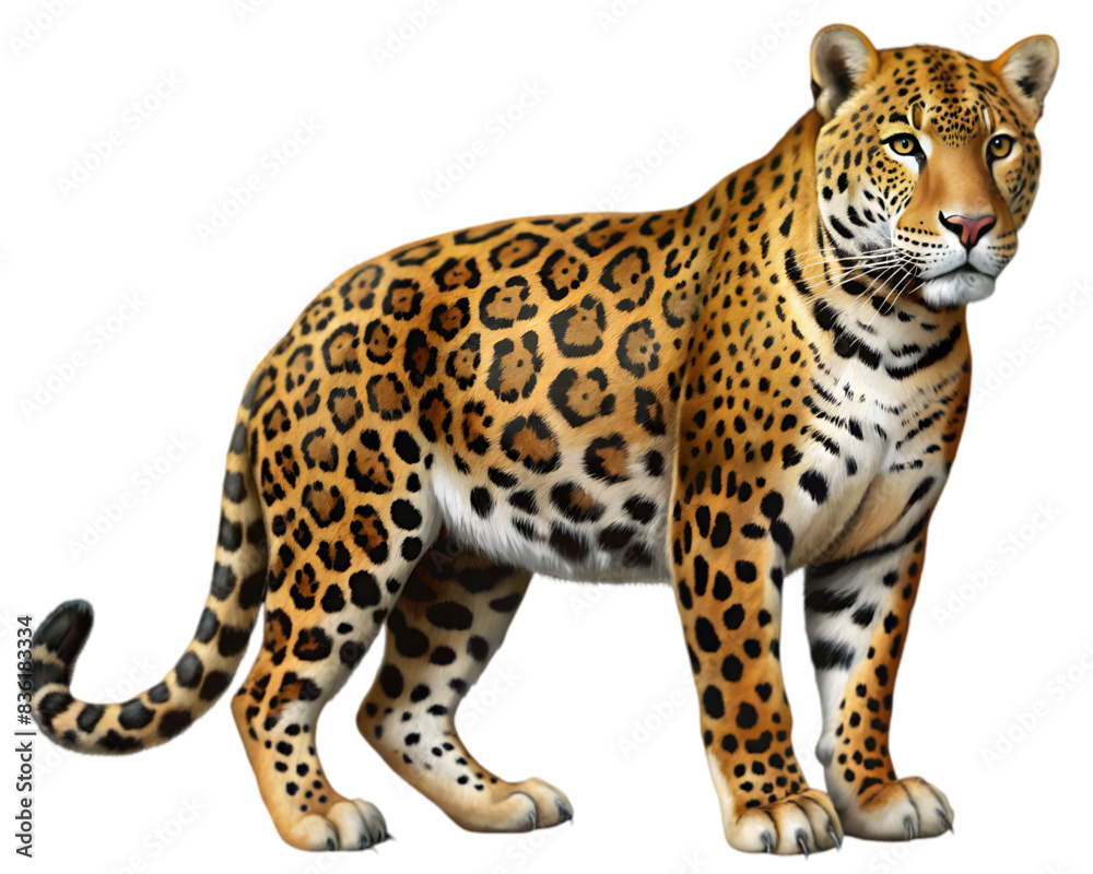 Jaguar Side View Illustration, Isolated on White Background, Ideal for Wildlife, Conservation, and Nature Design Projects	