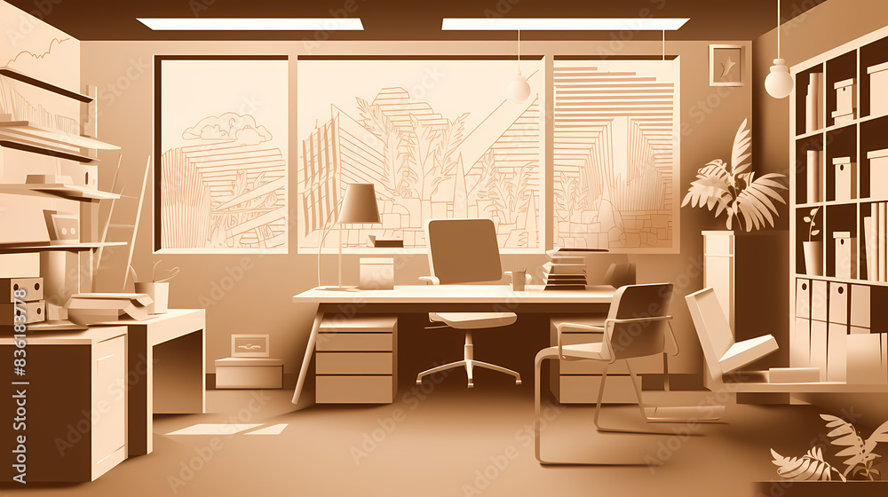 Business office in paper art vector image Business office in paper art vector image