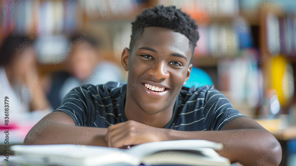 successful admission to the Bachelor's degree. portrait of a happy young African American guy with a beautiful smile . student on a blurred background of a college university library successful admission to the Bachelor's degree. portrait of a happy young African American guy with a beautiful smile . student on a blurred background of a college university library