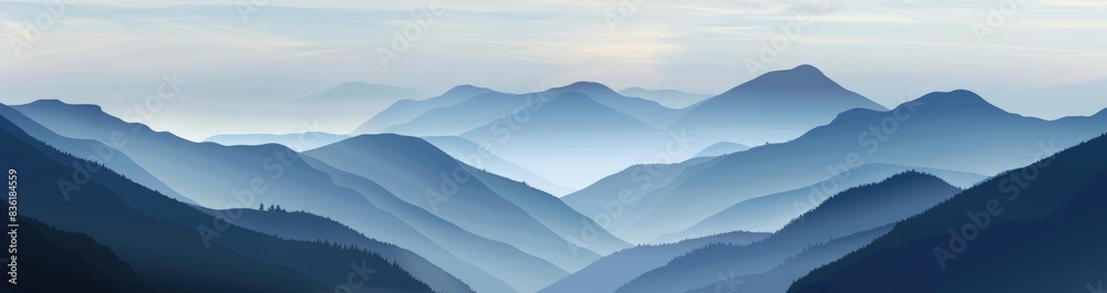 blue mountain landscape on a foggy morning