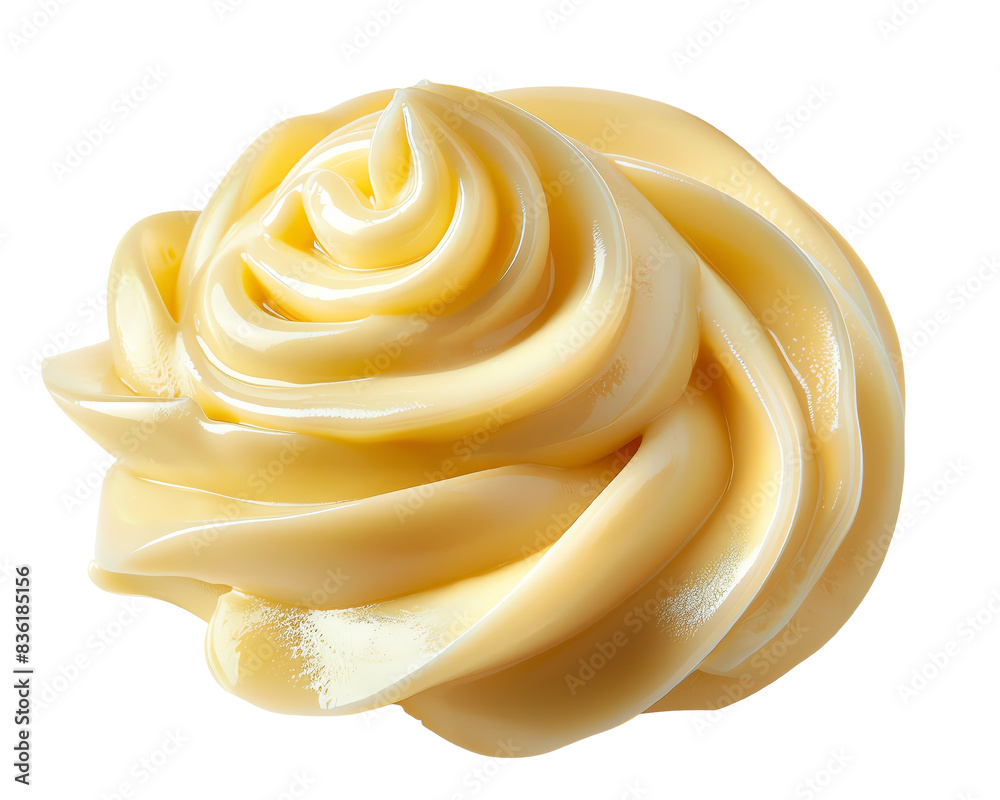 A swirl of smooth, creamy butter on a white background, showcasing its rich texture and delicious appearance. A swirl of smooth, creamy butter on a white background, showcasing its rich texture and delicious appearance.
