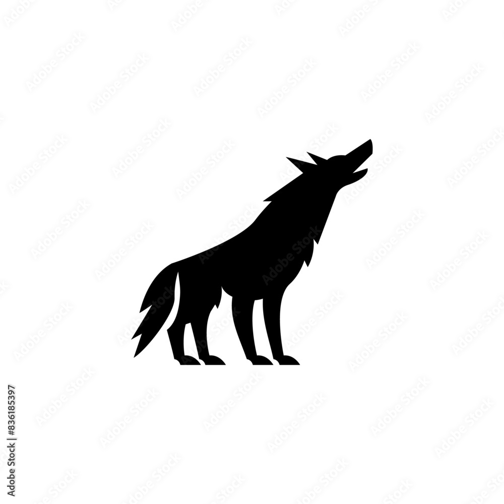 Fototapeta premium Wolf silhouette logo icon. Howling predator sign. Wild canine animal symbol design