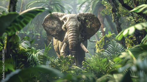 close up of a big elephant in the jungle, big elephant in the grass, portrait of a elephant © Gegham