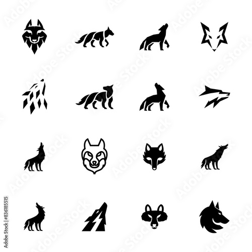 Wolf silhouette logo icon. Howling predator sign. Wild canine animal symbol design