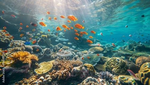 Colorful coral reef with fish in red sea  egypt - underwater marine life view in africa