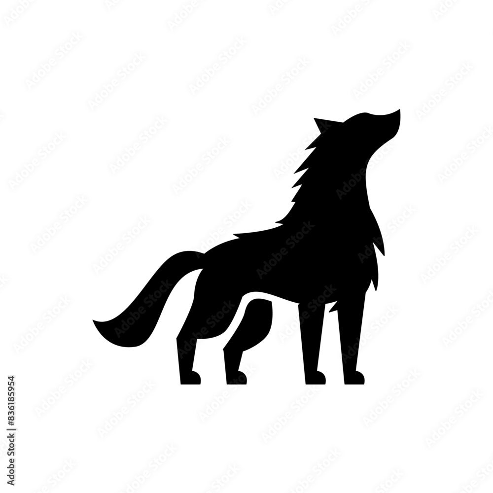 Wolf silhouette logo icon. Howling predator sign. Wild canine animal symbol design
