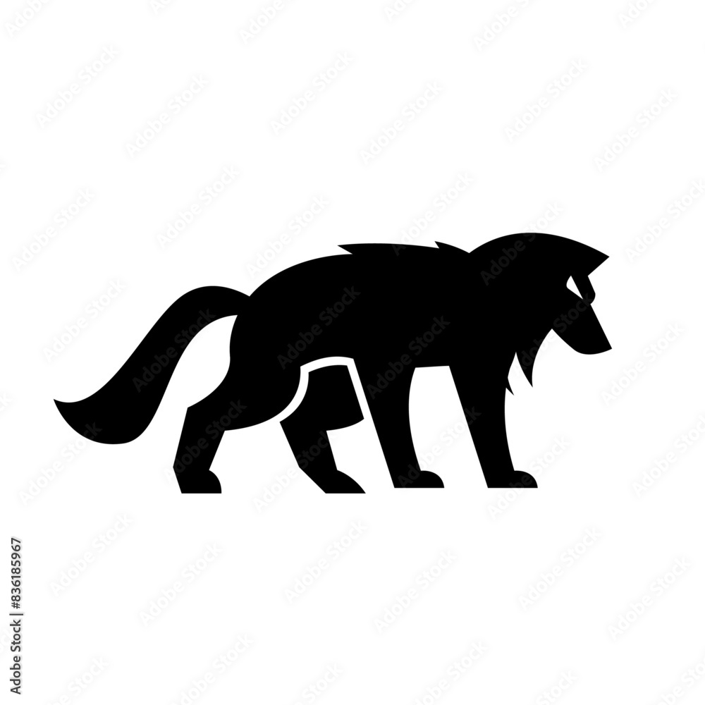 Fototapeta premium Wolf silhouette logo icon. Howling predator sign. Wild canine animal symbol design