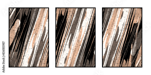 Set of 3 Abstract illustration in vintage style. For use in graphics, for wall decor. .