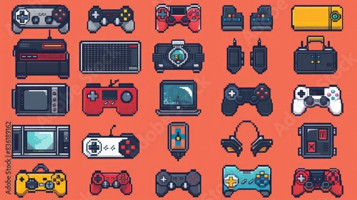 Wallpaper Mural Retro Gaming Icons: Illustrate a collection of retro gaming icons with pixel art style and vibrant colors, ideal for game development Torontodigital.ca