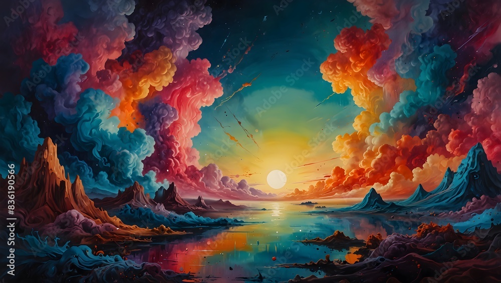Obraz premium A surreal dreamscape in a painting, where reality blends seamlessly into abstract colors ai_generated