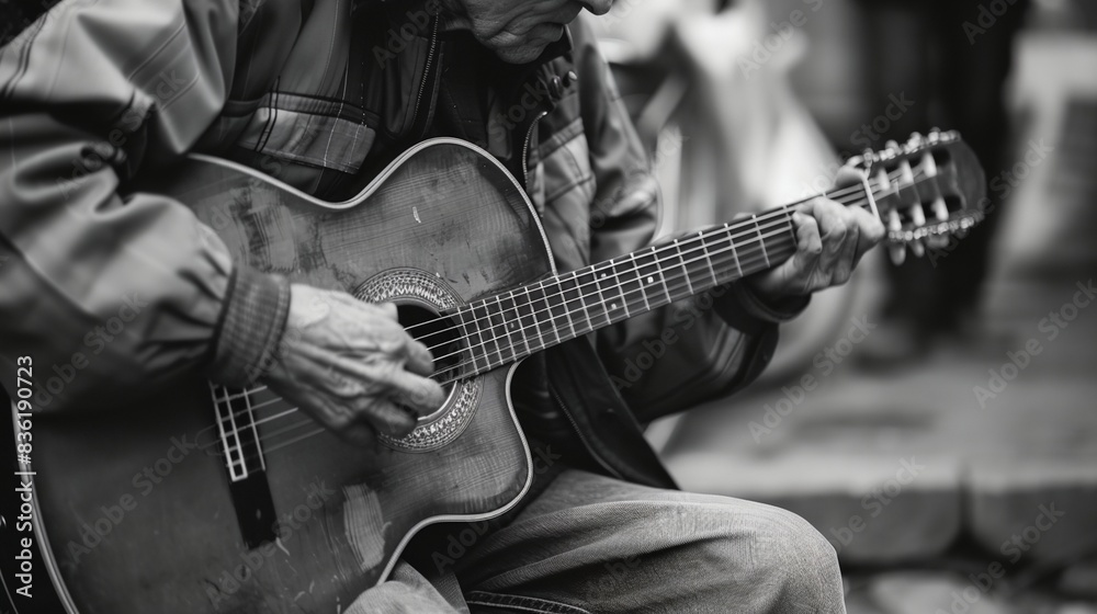 Obraz premium a man playing a guitar on the street