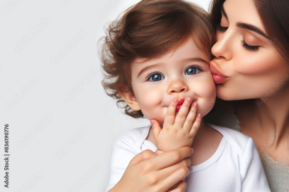 Happy baby portrait showing love making kiss with hand Isolated on white background Happy baby portrait showing love making kiss with hand Isolated on white background