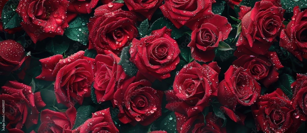red roses background, top view.