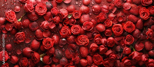 red roses background, top view.